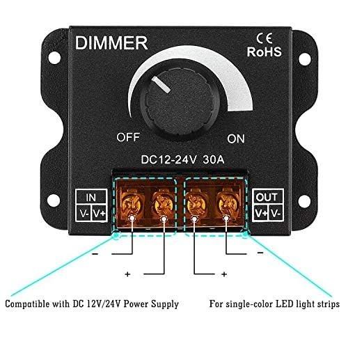 LED Dimmer Controller DC12V-24V 30A PWM Brightness Adjust Switch Aluminum Hou...