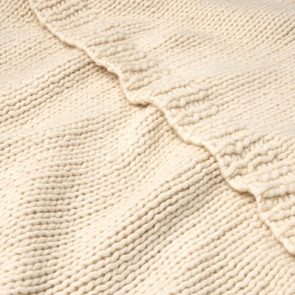 Chunky Knit Bordered Throw Blanket Cream - Hearth & Hand with Magnolia