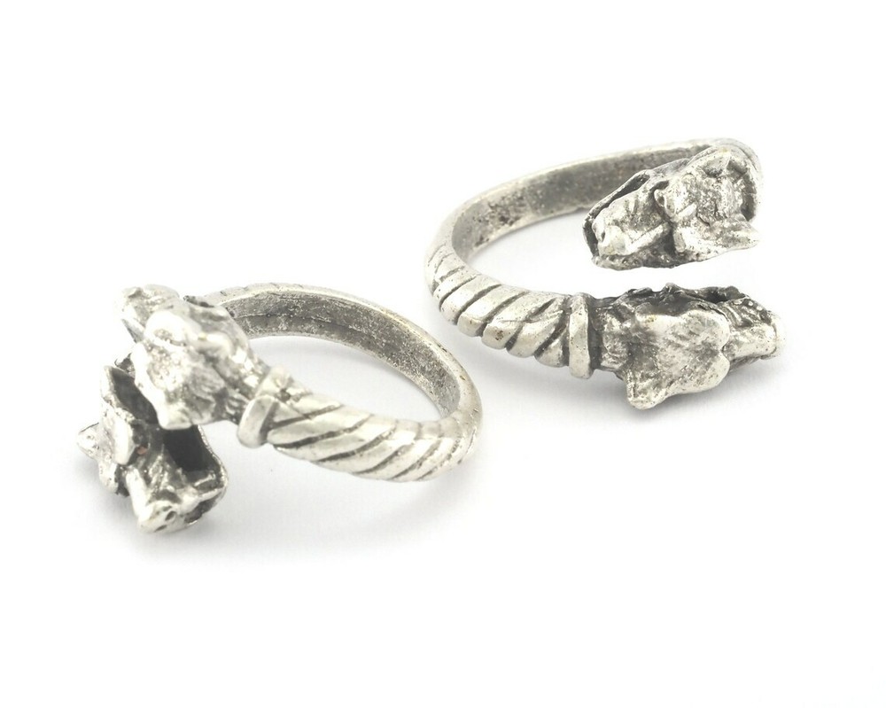 Dog Pitbull Head Ring Adjustable Ring Antique Silver Plated Brass OZ4015