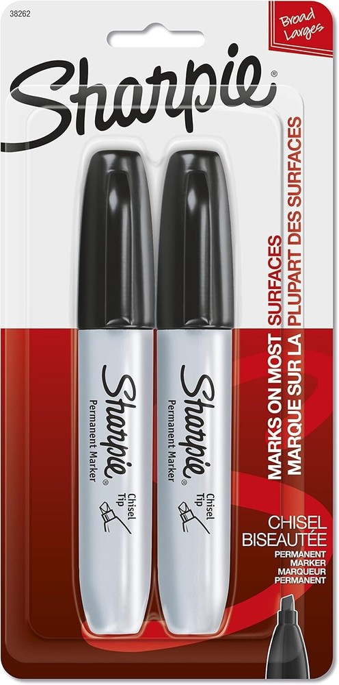 Sharpie Broad Tank Chisel Tip Black Permanent Marker, 2 Markers 1 Pack