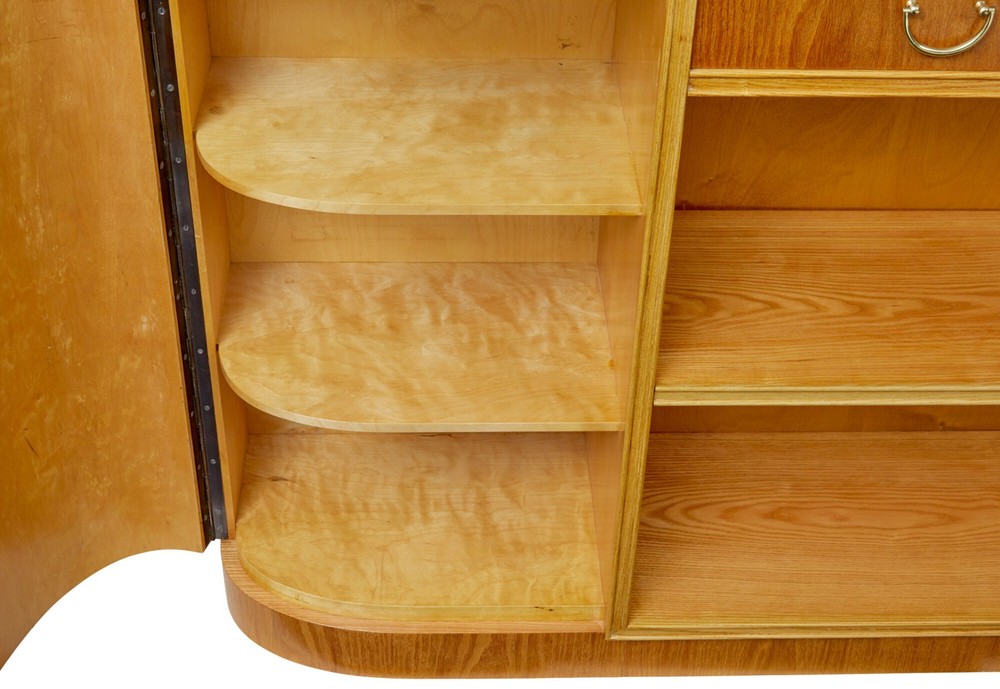MID CENTURY SHAPED SCANDINAVIAN ELM LOW OPEN BOOKCASE