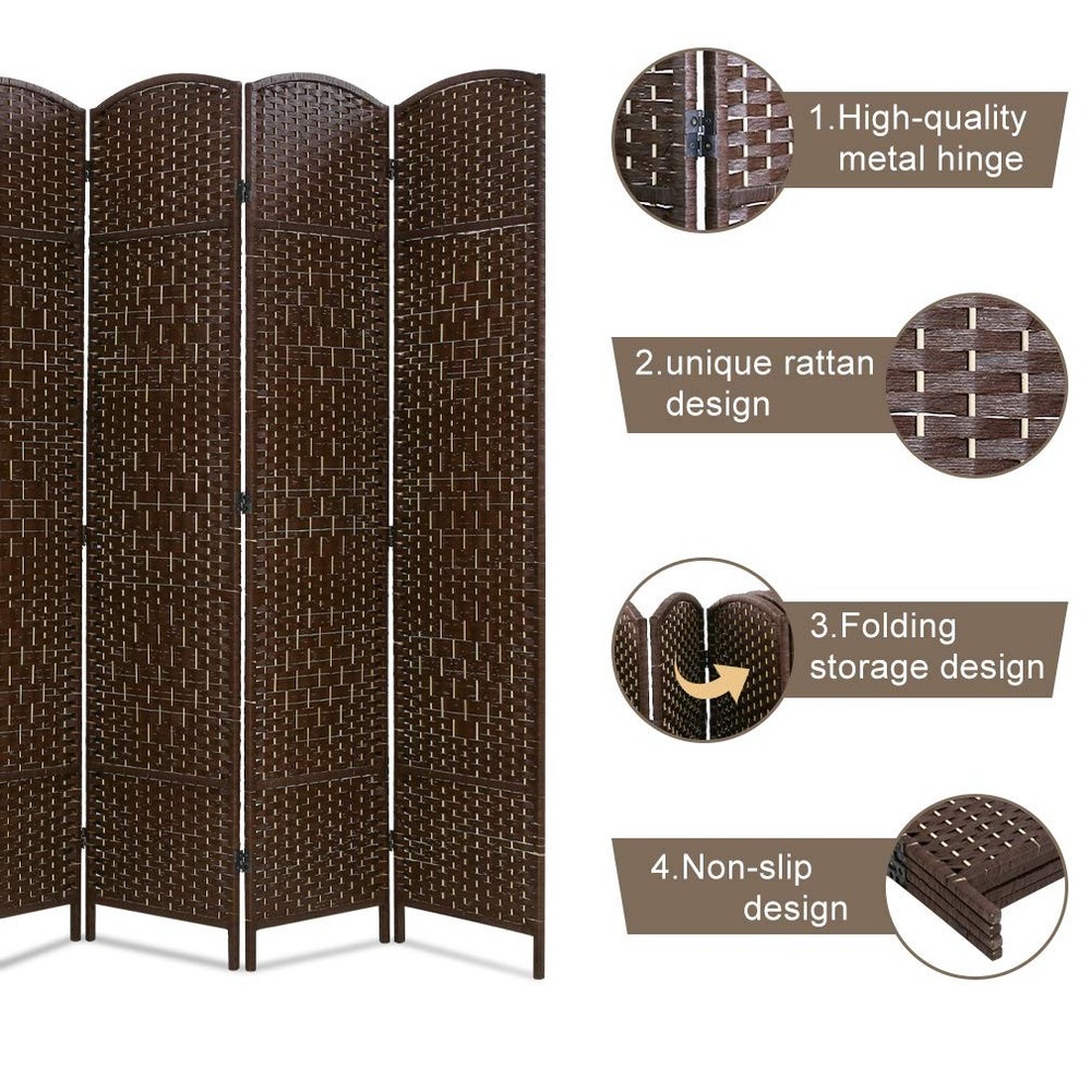6 Panel Folding Wooden Room Divider Brown