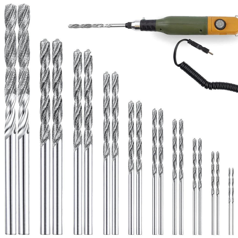 20 Pieces Diamond Drill Bits Set for Stone Twist Tip Drill Bit Heavy Duty Micro