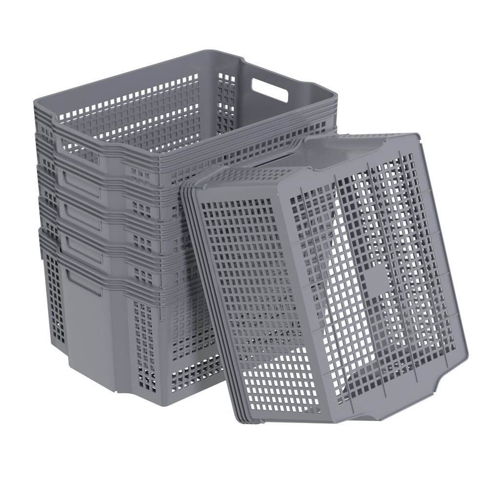 6-Pack Stackable Plastic Woven Basket Organizer, Stacking Storage Basket, Grey