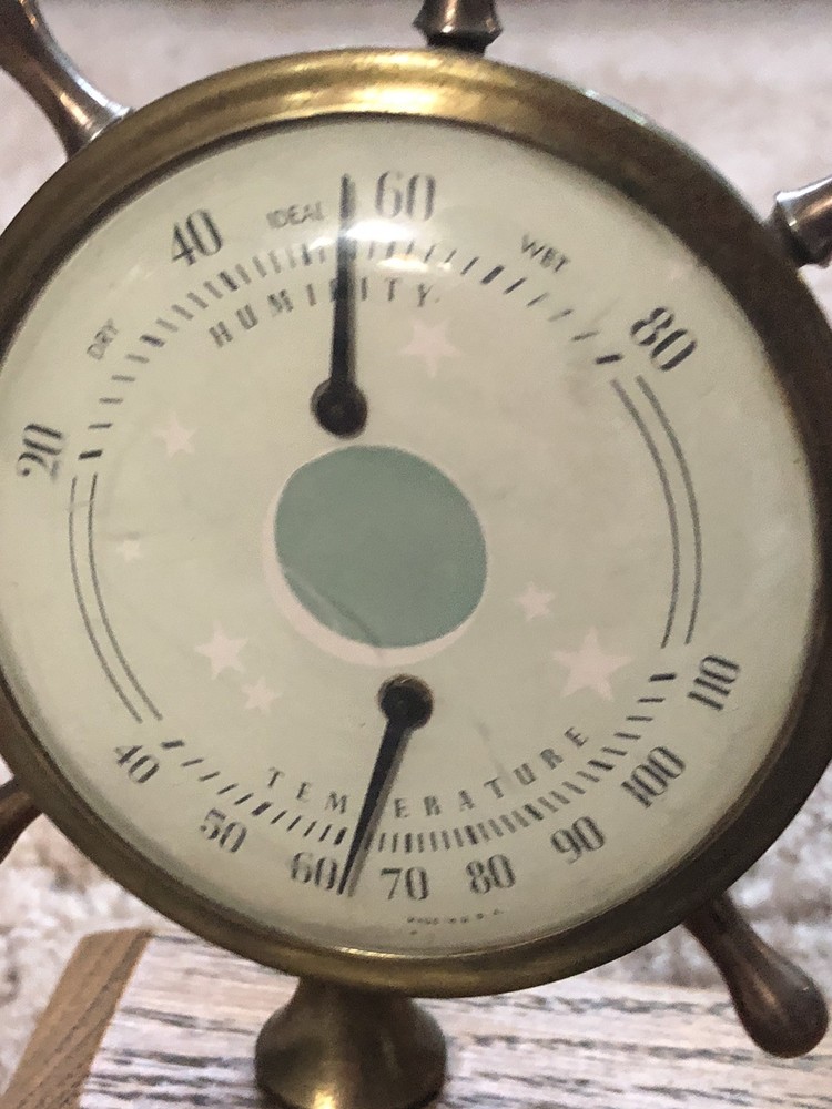 Vintage Barometer Thermometer Ships Wheel