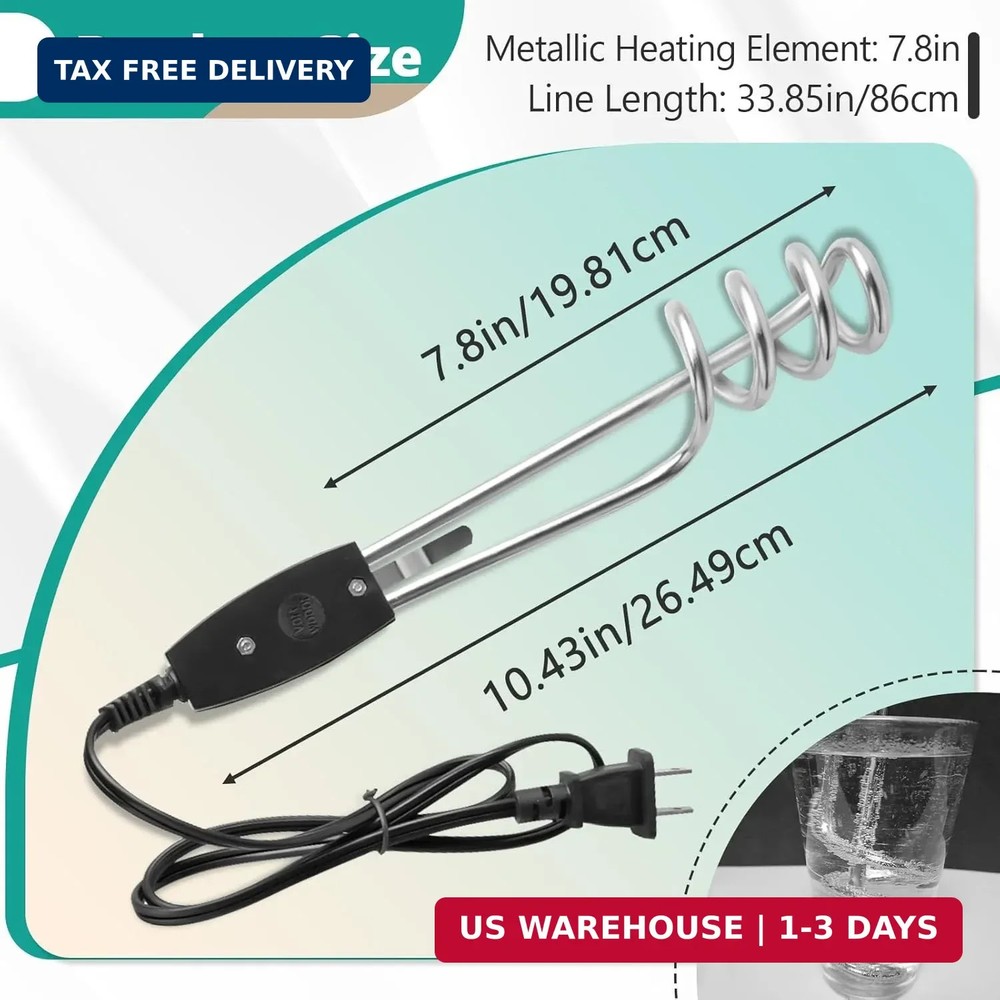 2 Pcs 1000W-110V Immersion Water Heater - 10in Immersion Electric Water Heater -