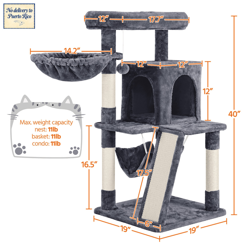 Multi-level Small Cat Tree Tower with Condo, Dark Gray