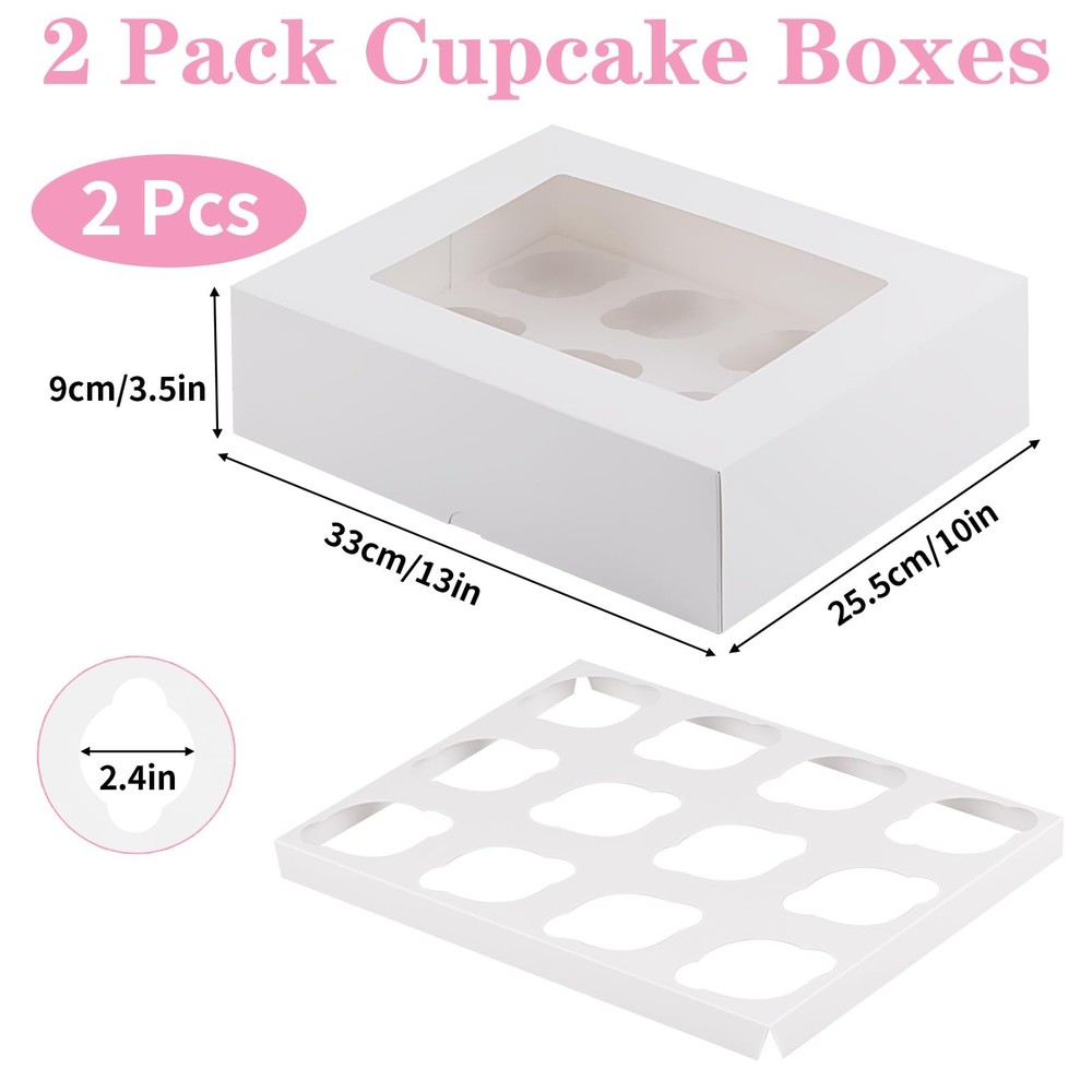 Cupcake Containers With Inserts, 2 Pack Grade, White