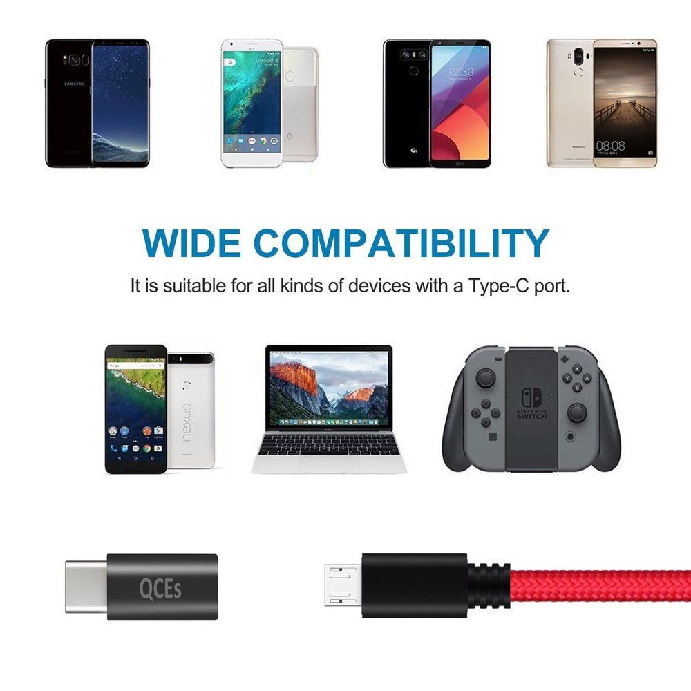 QCEs Micro USB to C Adapter 4Pack, Female USB-C Black, White