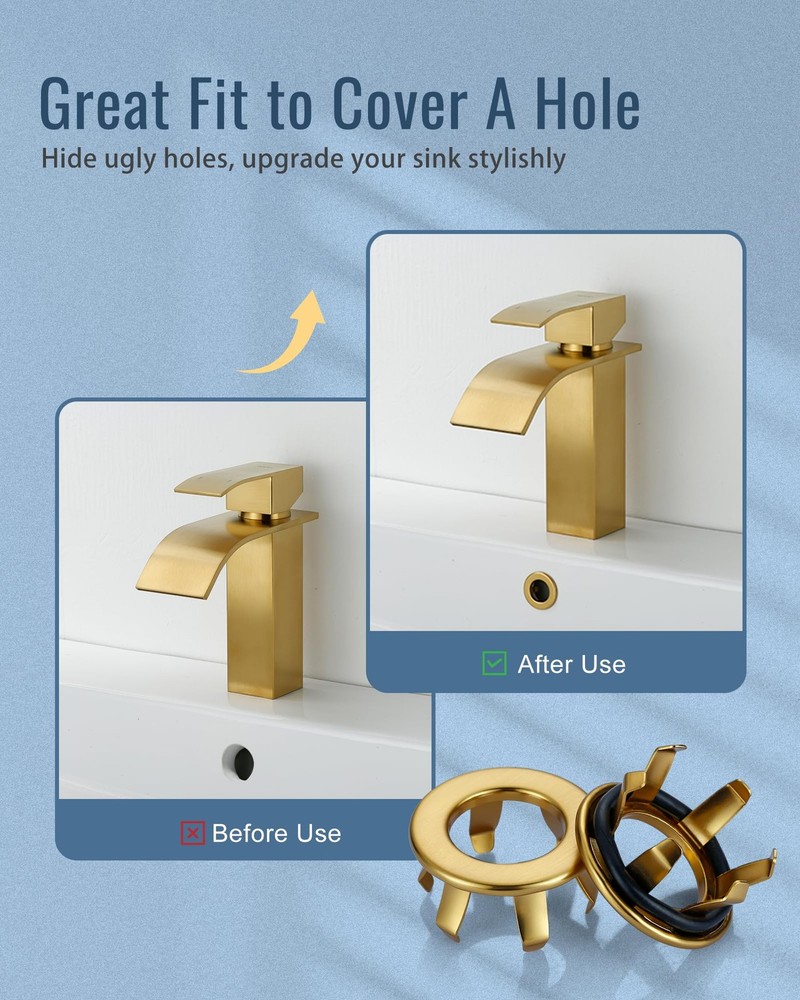 Sink Overflow Ring Brushed Gold: ARCORA 2 Pack Solid Gold-2