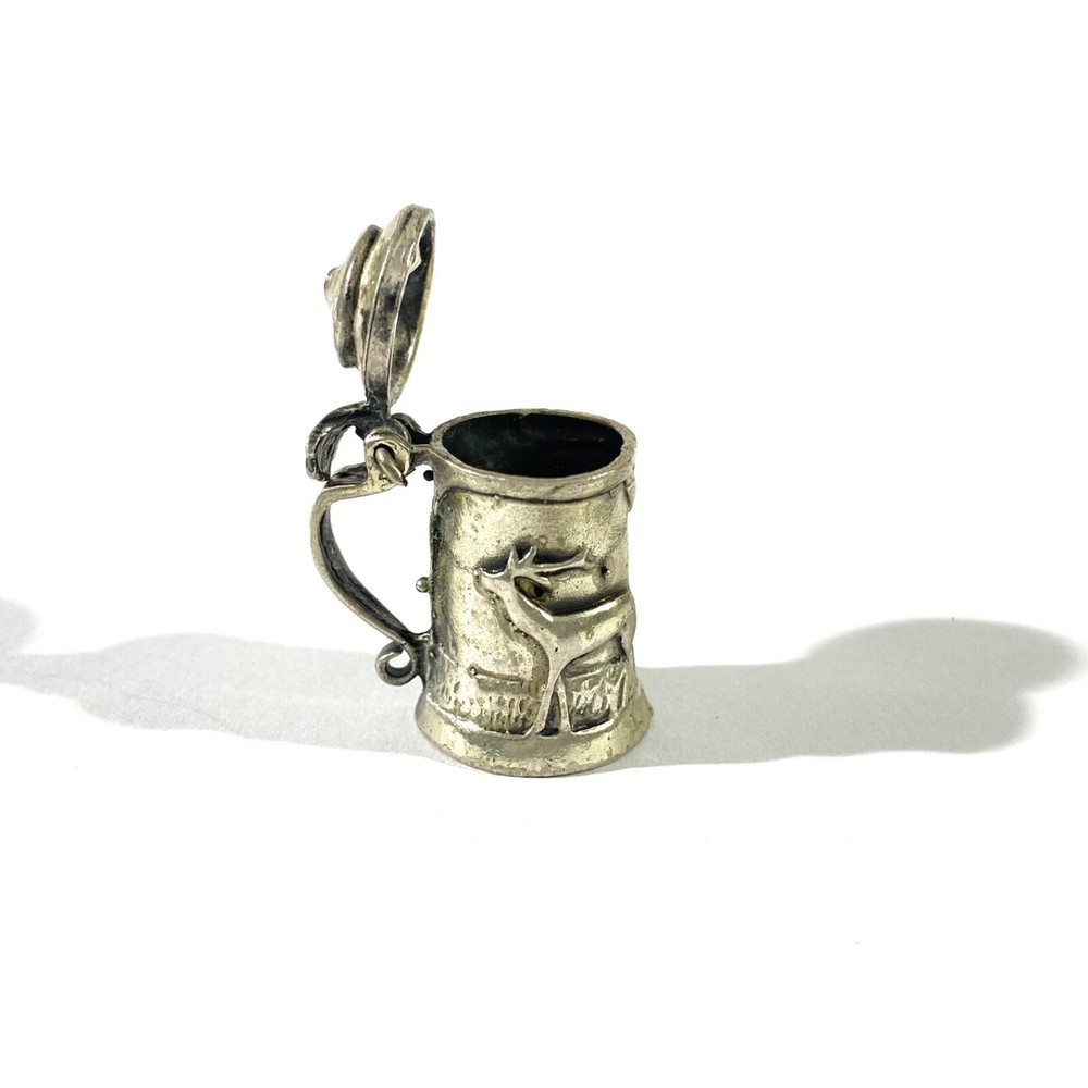 vintage solid silver beer mug miniature , hallmarked italian figurine