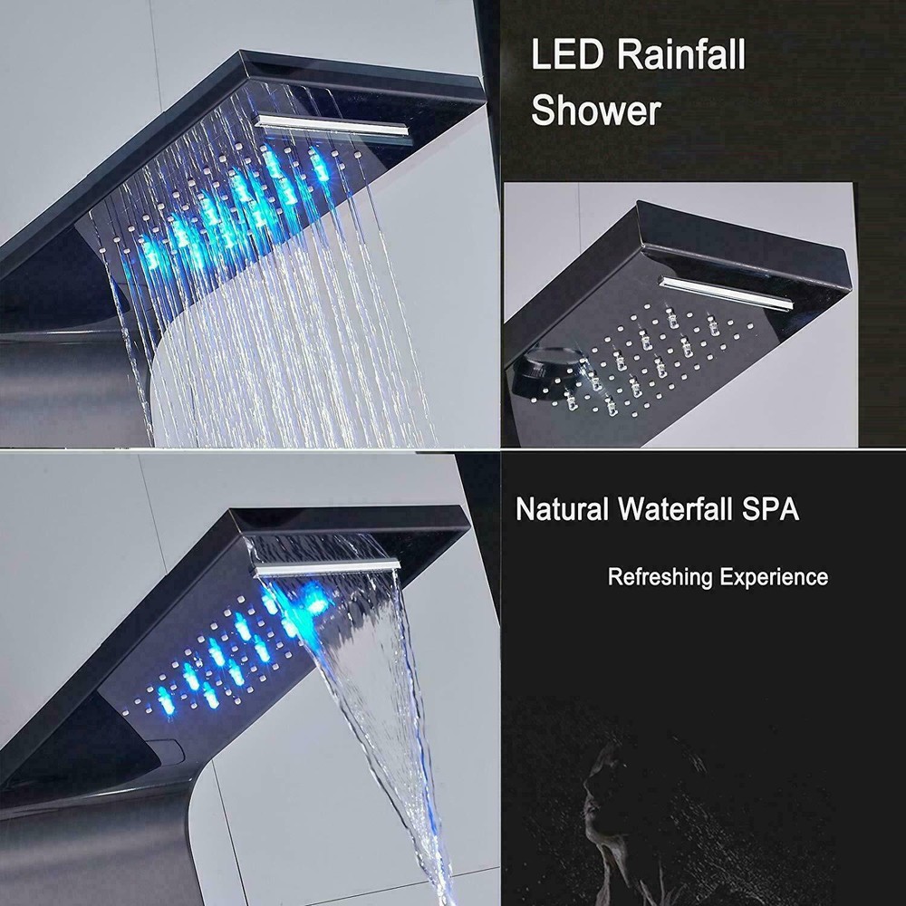 ELLO&ALLO Shower Panel Tower LED Rainfall Waterfall Massage System Body Sprayer