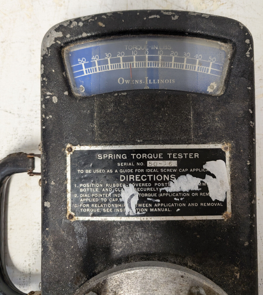 Owens-Illinois Spring Torque Tester, Screw Cap Torque Testing Machine