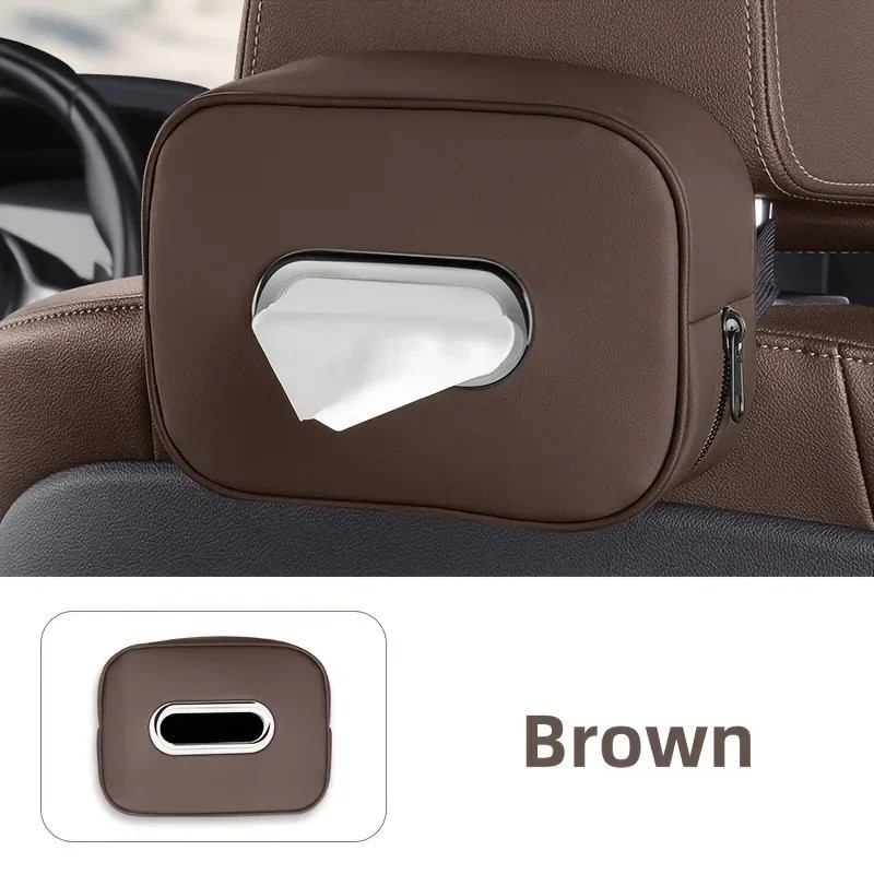 1PC PU Leather Car Tissue Box Holder, Multi-Functional Storage Organizer for Sun