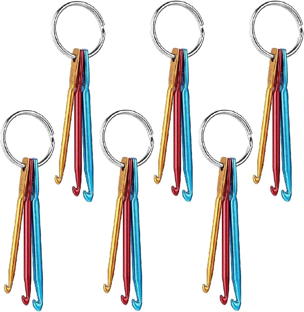 6 Sets Mini Crochet Hook Keychain with 40pcs Plastic Colored Stitch Markers, ...