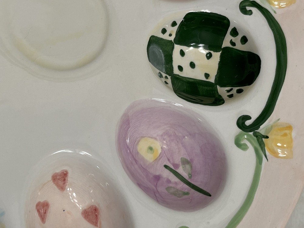 Easter Deviled Egg Floral Ceramic Plate Hand Painted Heavy High End Decor