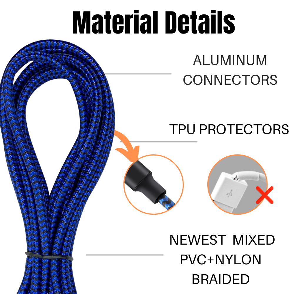 3 Pack USB Fast Charger Cable 10 FT Charging Data Sync Cord For iPhone iPad iPod