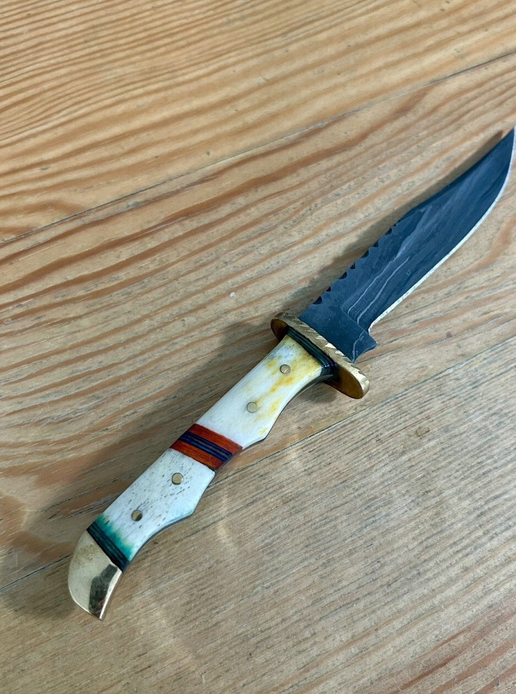 Damascus Unbranded Custom Made Fixed Knife Sheath 7.5”