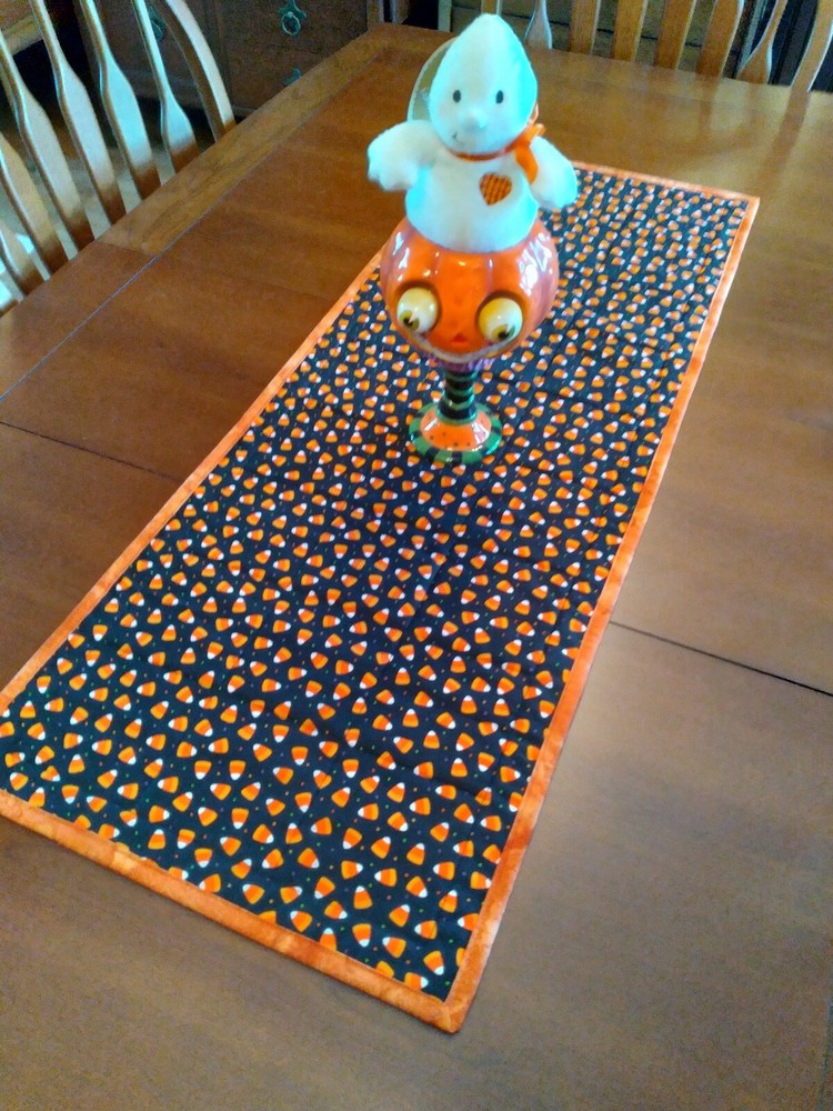 Handmade Quilted Halloween Reversible Table Runner, Table Topper