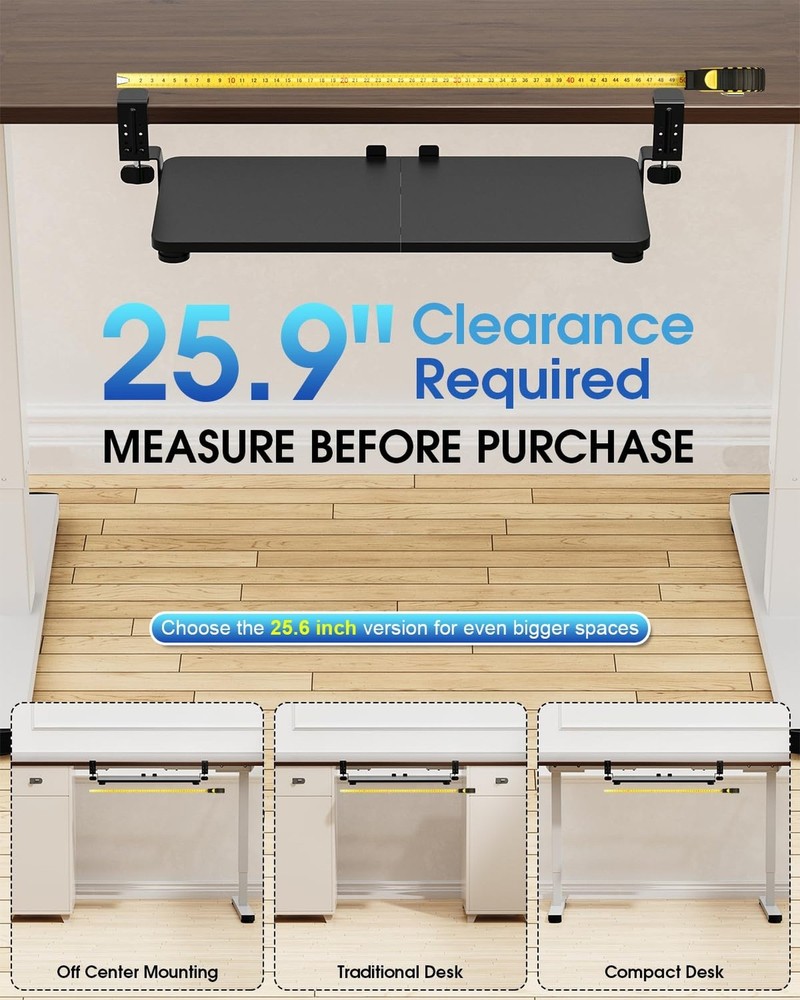 Small Keyboard Tray Under Desk, Pull Out Keyboard & Mouse Tray with Adjustabl...