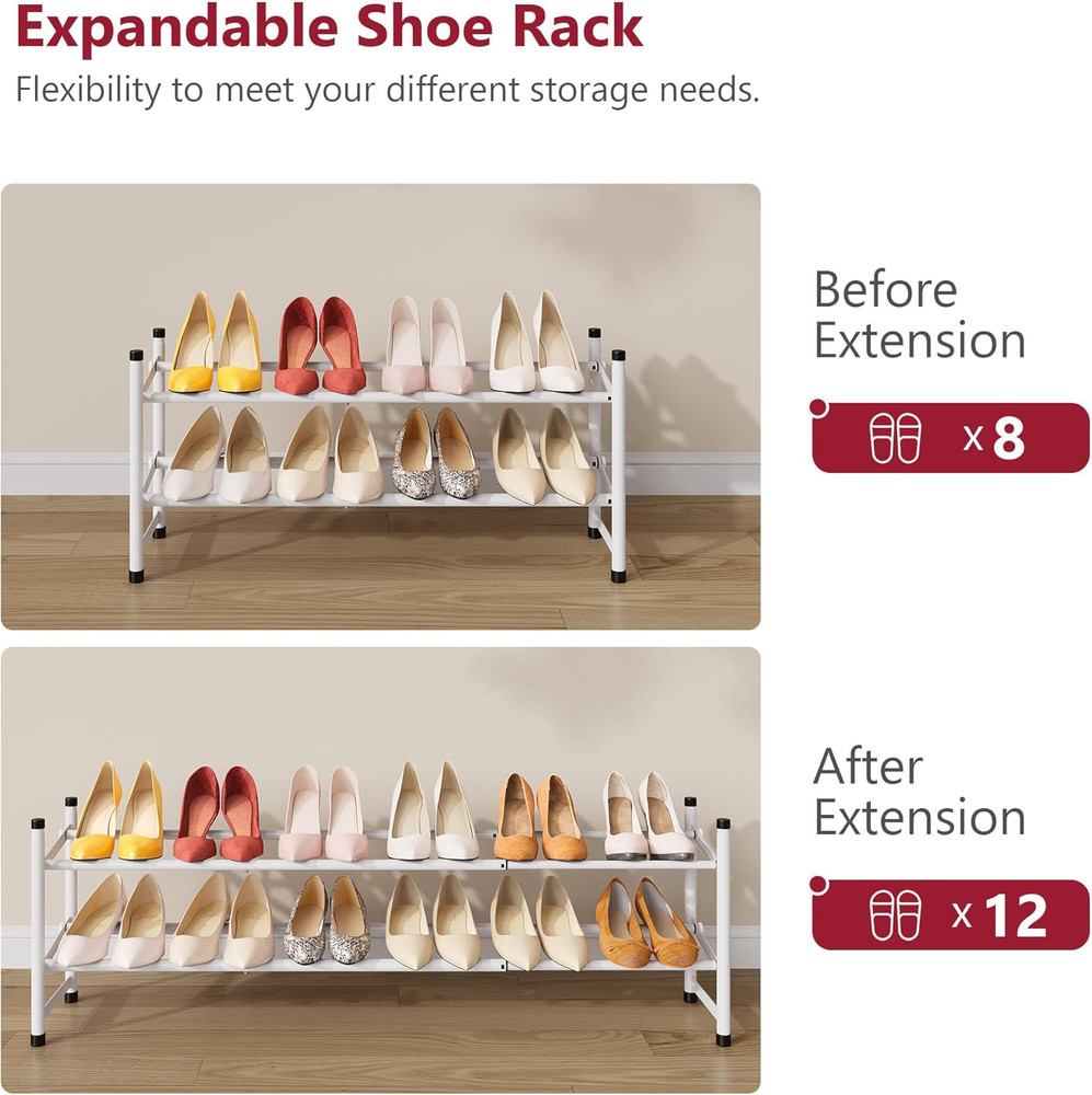 Expandable Shoe Rack for Closet 2 Tier, 28“-41“ Adjustable & Stackable Shoe Shel