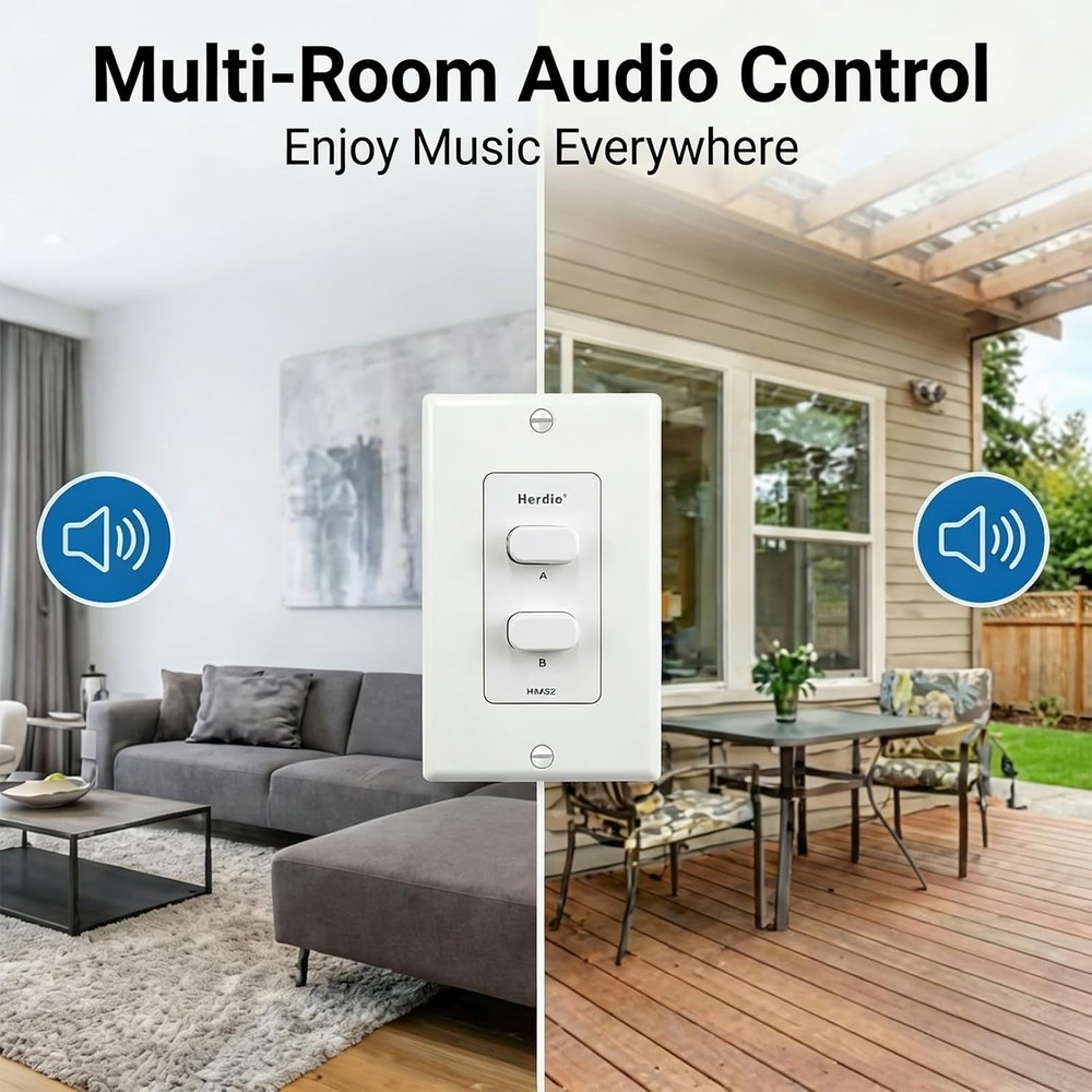 Herdio In Wall 2 Channel Speaker Selector Switch Home Audio Controller