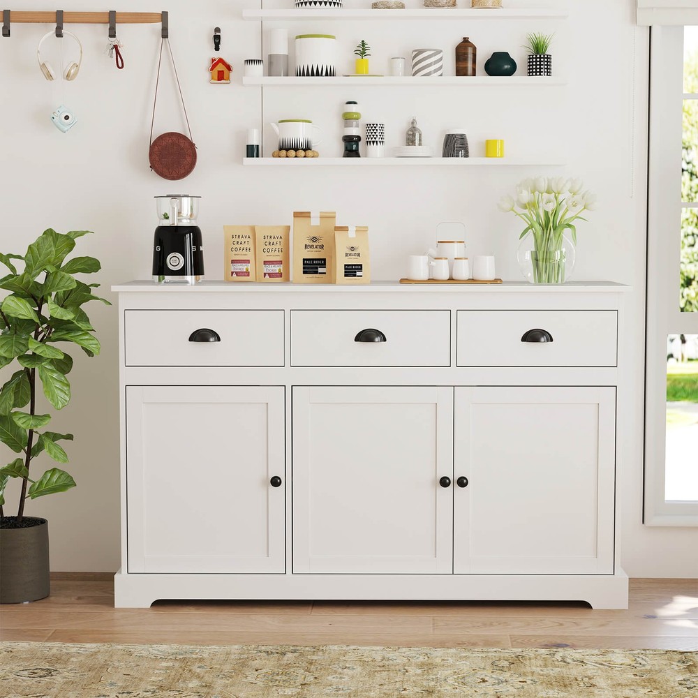 3 Drawers Sideboard Buffet Cabinet Console Table Kitchen Storage Cupboard White