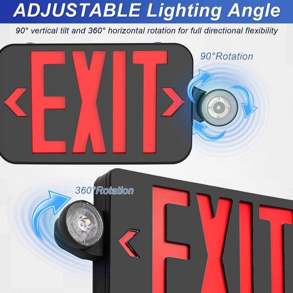 Black LED Exit Sign Light /w Emergency Light 90min Battery Backup UL 924
