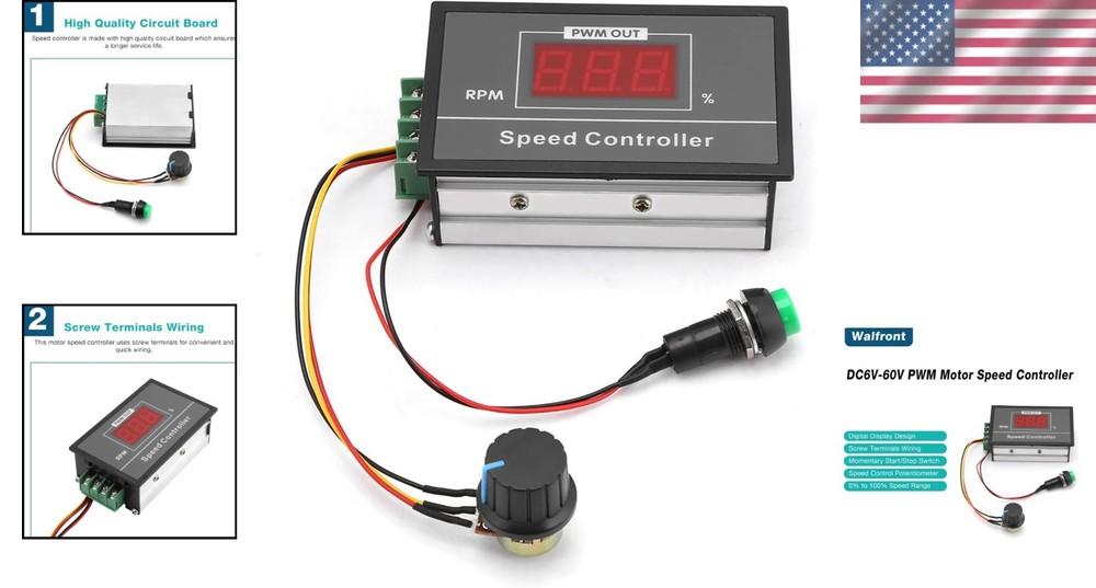 Versatile PWM DC Motor Speed Controller 6-60V with LED Display & Stepless Con...