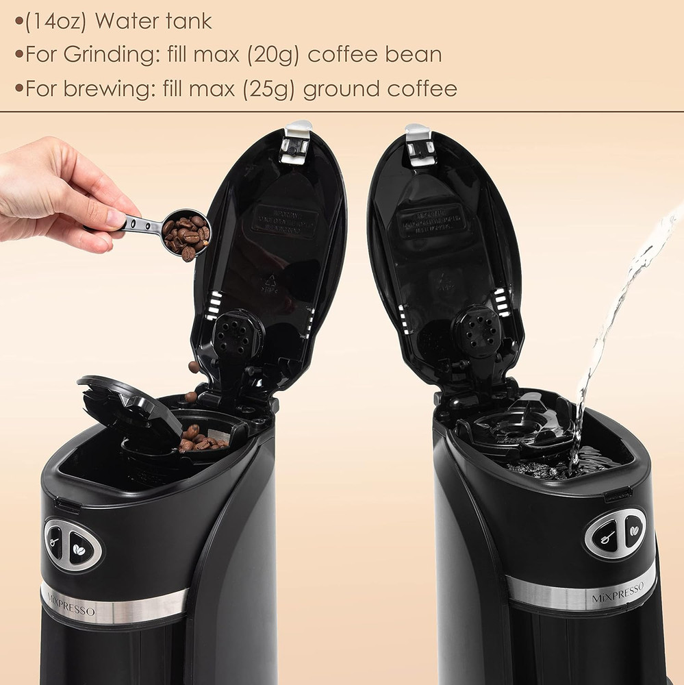 2 in 1 Grind & Brew Automatic Personal Coffee Maker, Automatic Single Serve Coff