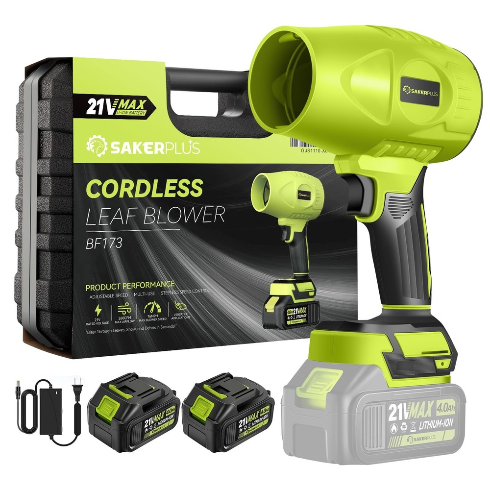 Sakerplus Portable Dust Cleaner, Blower Leaf Cordless, Handheld Green