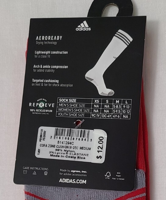 NWT Adidas Copa Zone Cushioned Soccer Sock Medium Red