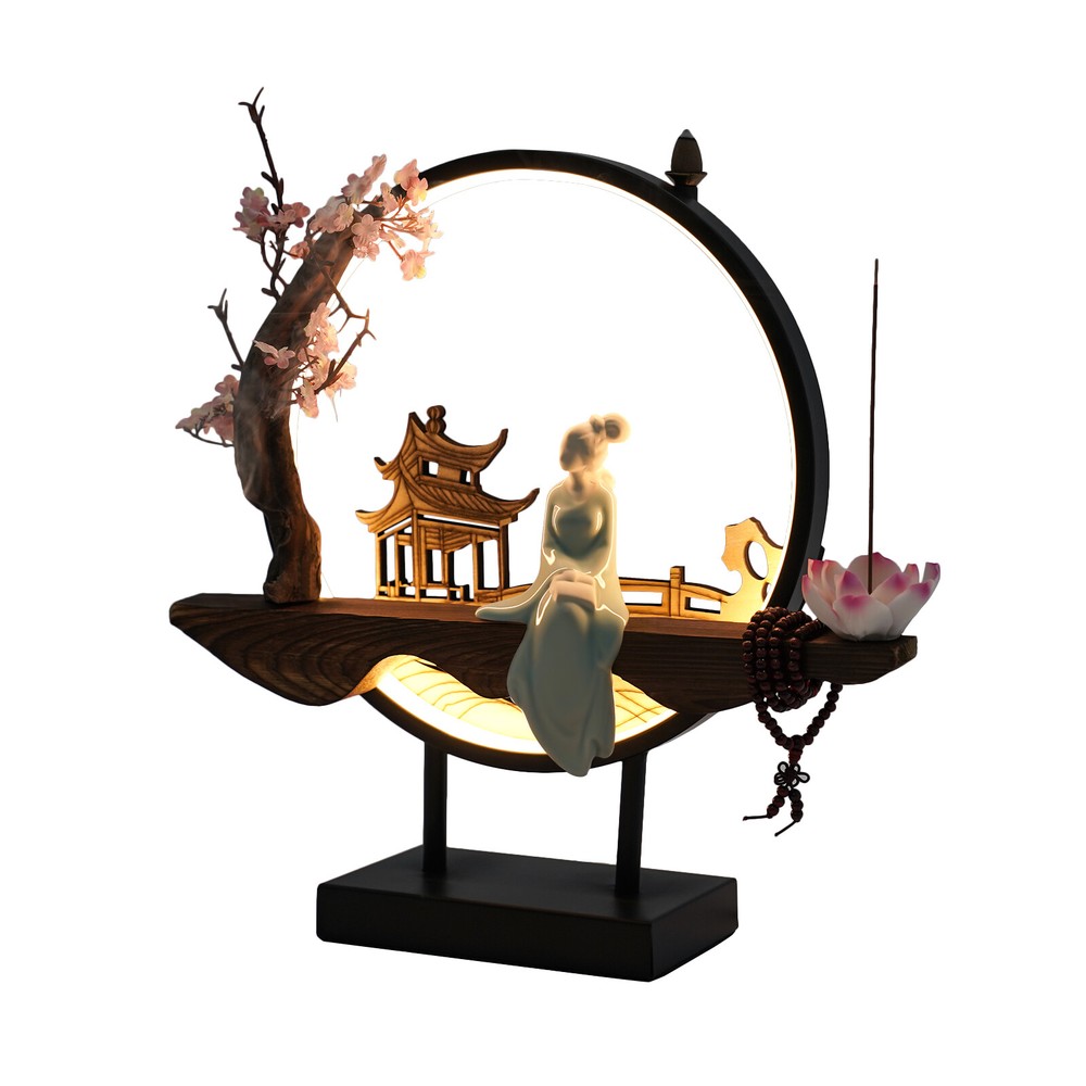 Incense Burner Holder 3 Gear Led Night Light Ceramic Backflow Incense Decoration