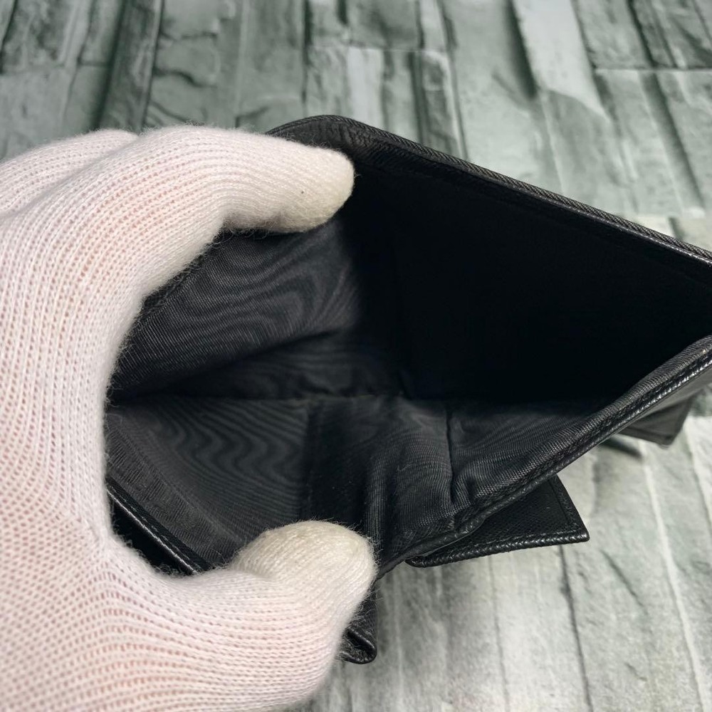 PRADA Two-Fold Wallet Nylon Leather Silver Triangle Logo Black