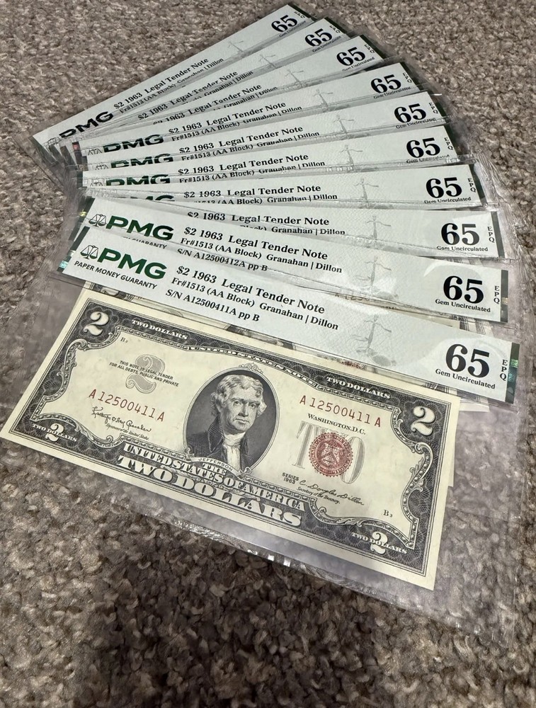 10x Sequential - $2 1963 Red Seal - Two Dollar Bill - PMG65