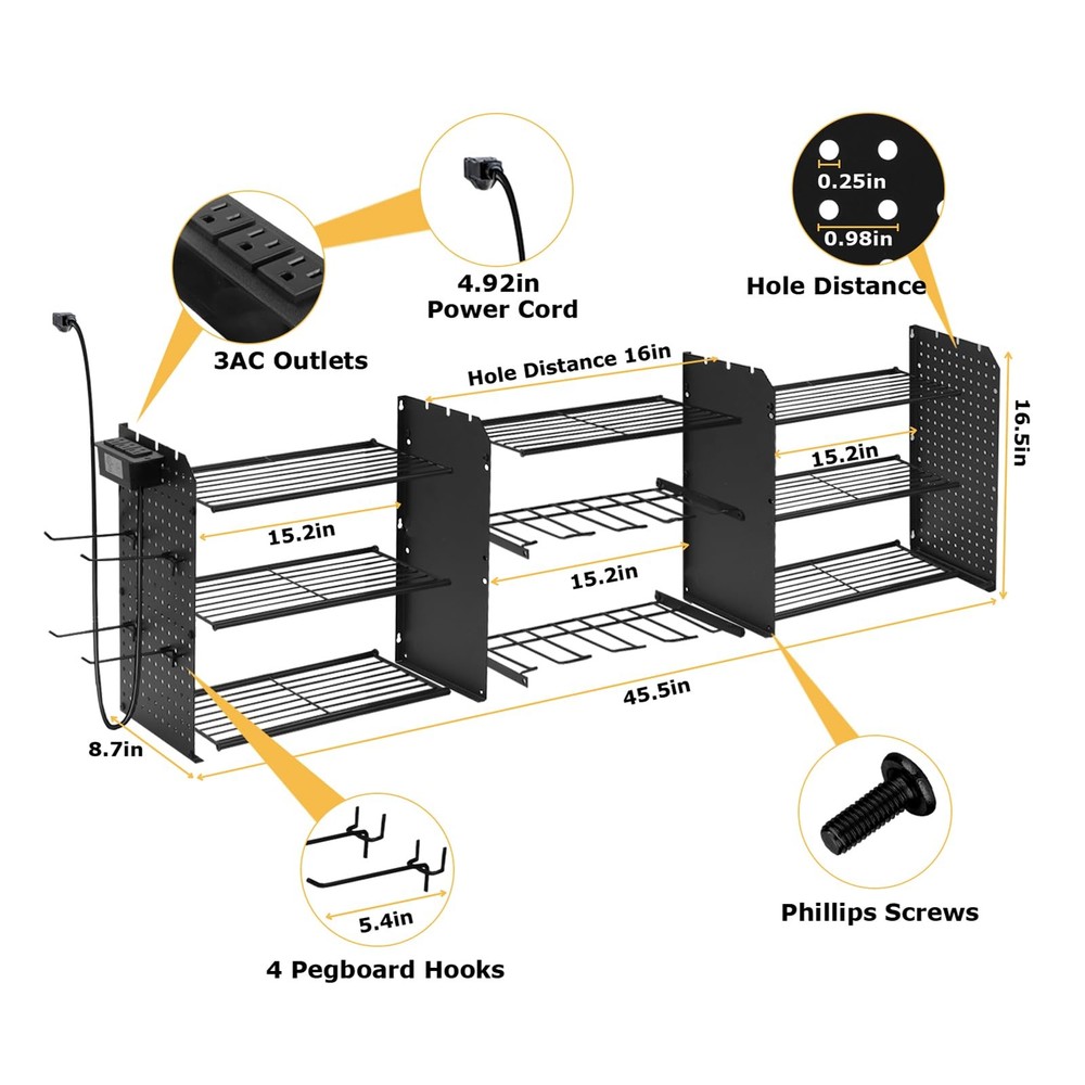 Gachiwar Power Tool Organizer Wall Mount, 3 Layer Tool Storage Rack, Drill Bi...