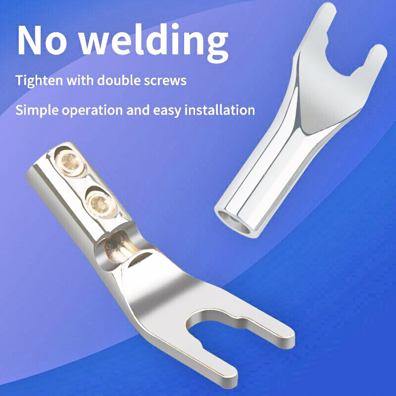 8pcs Pure copper Silver Plated Spade Plug Speaker Cable Wire Connector