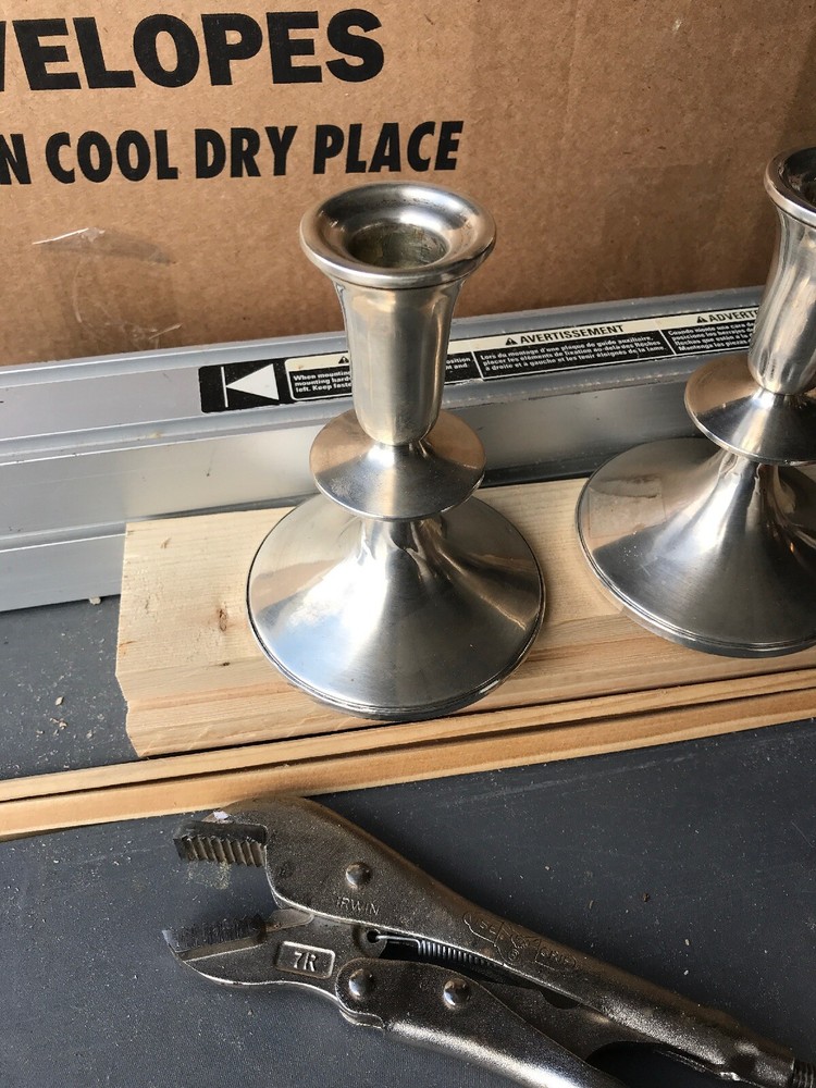 Pair Antiques sterling silver weighted candlesticks 3.75 x 5