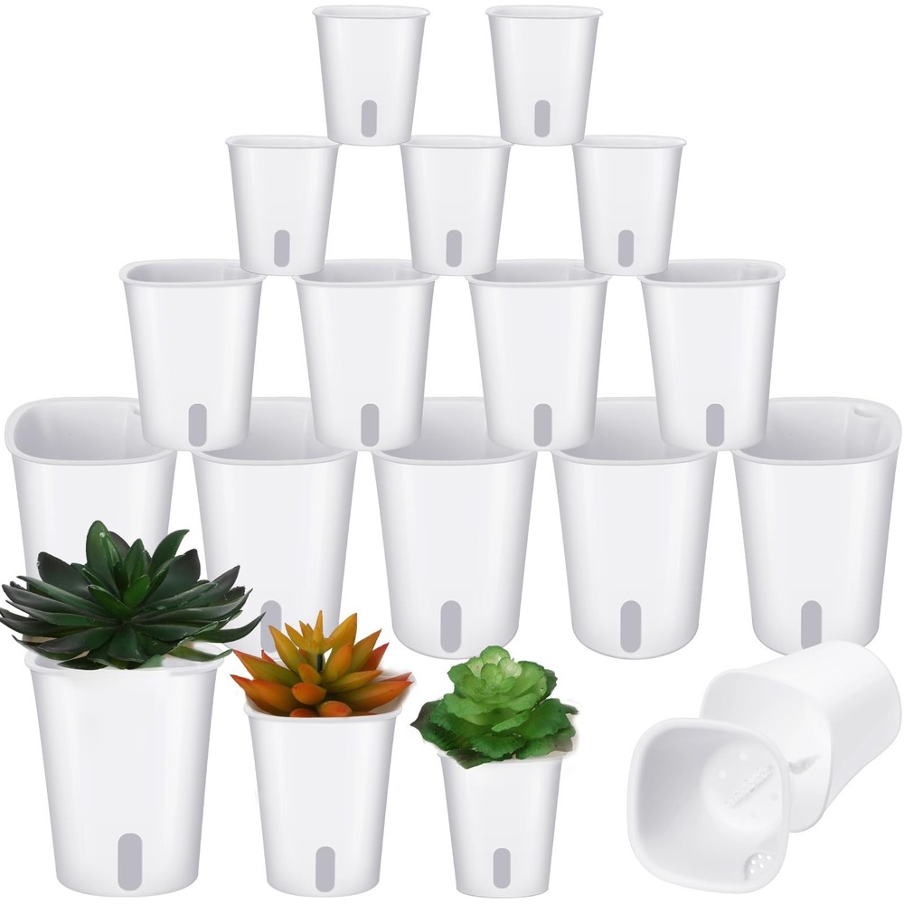Ziliny 18 Pcs Self Watering Pots - 3 Sizes Extra small, Small, Medium, White