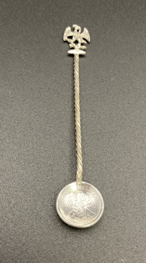 Vintage Republican Mexican Coin Silver Salt Cellar Spoon w/Twisted Eagle Handle