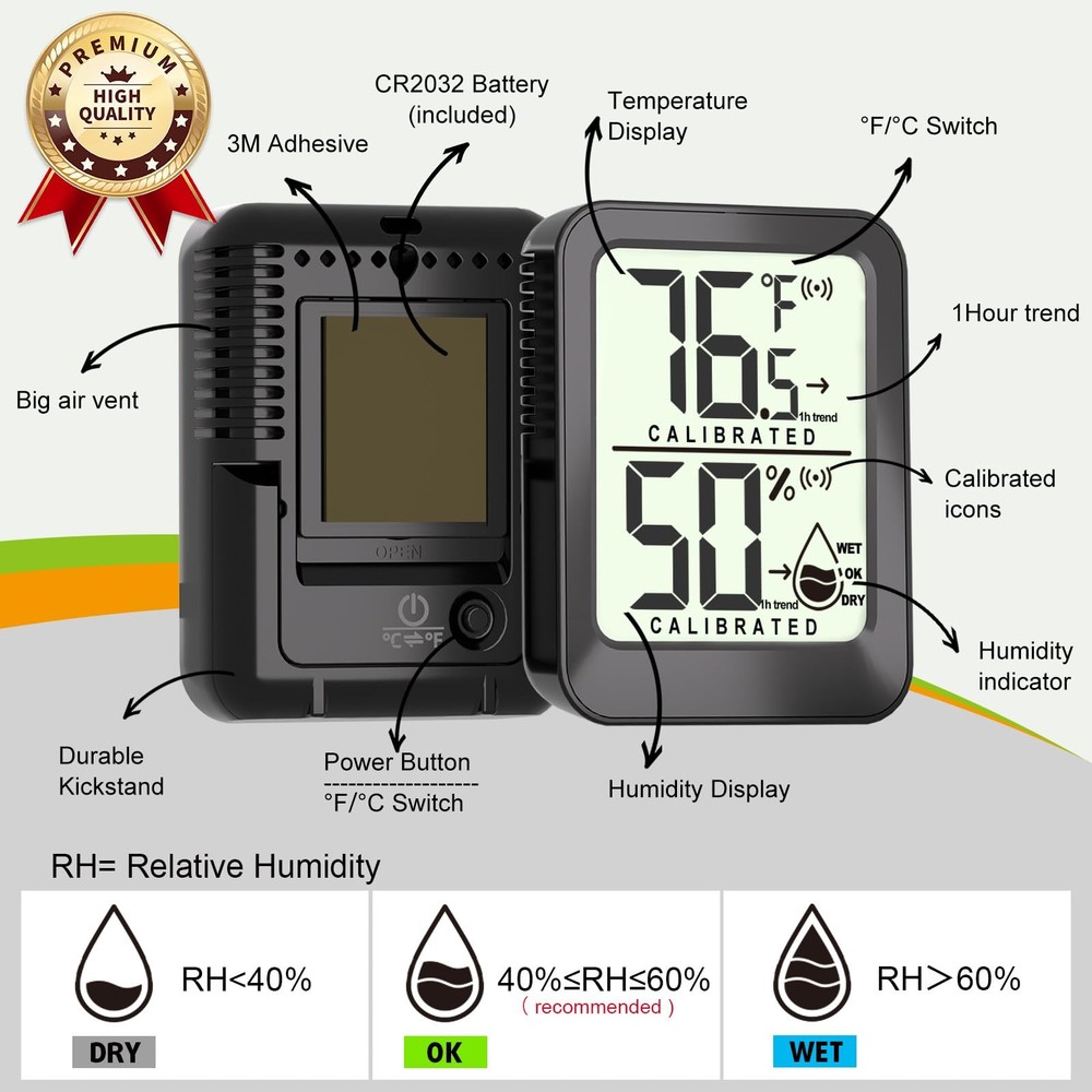 3 Pack Room Thermometer Indoor Hygrometer for Home, Digital Sensor Mini Humid...