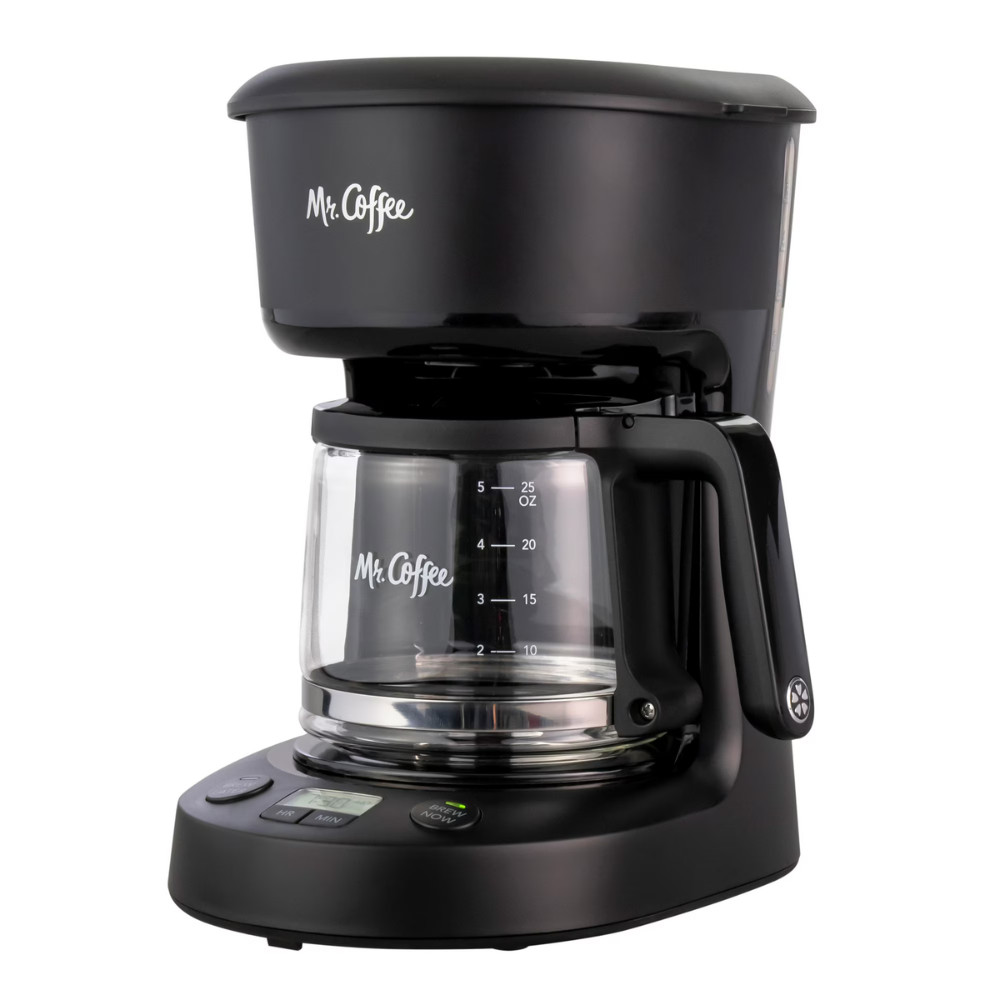 Mr. Coffee 5-Cup Programmable Coffee Maker, Black Color, Small Drip Coffeemaker