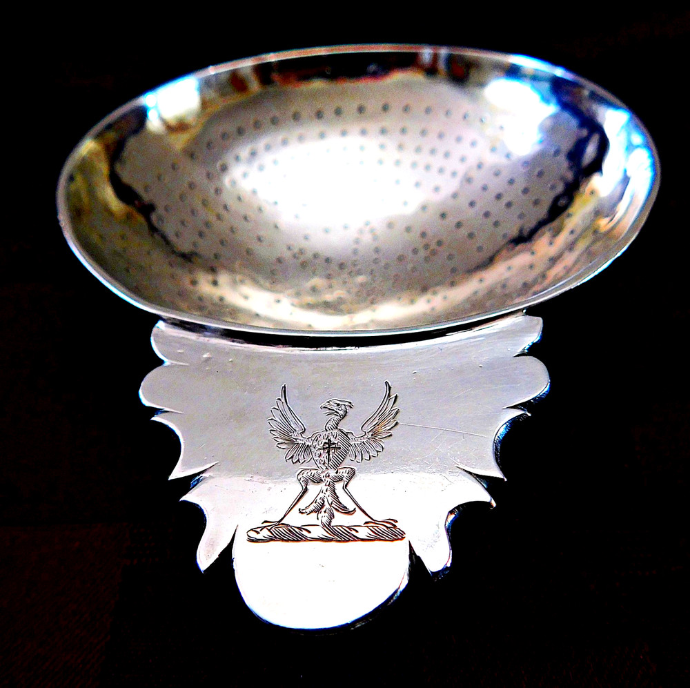 Antique Silver Lemon Tea Strainer Eagle Crest and Touch Marks
