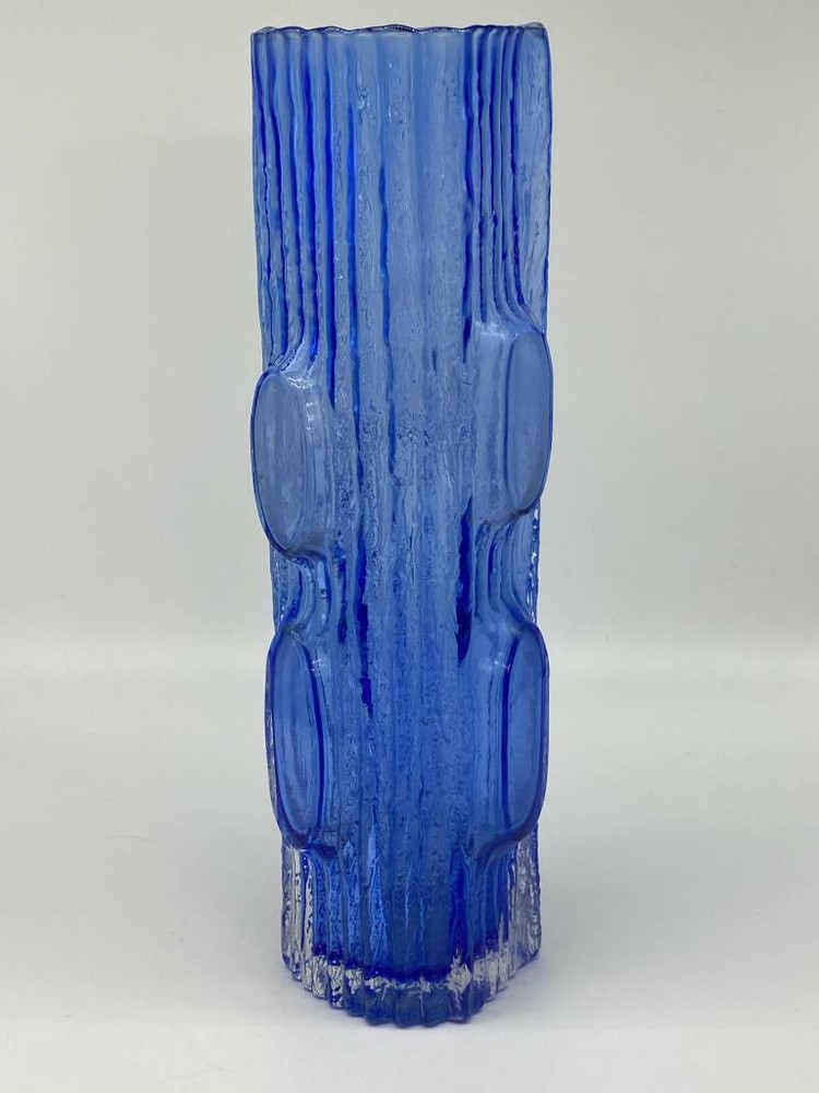My Lady Made Japan Tree Trunk Bark Blue Vase EUC