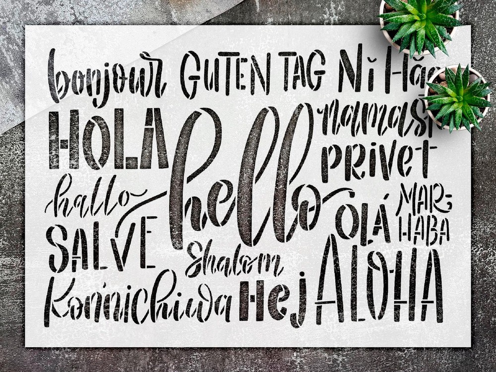 Stencil Hello in Different Languages - Mylar, DIY Decor - StencilAir