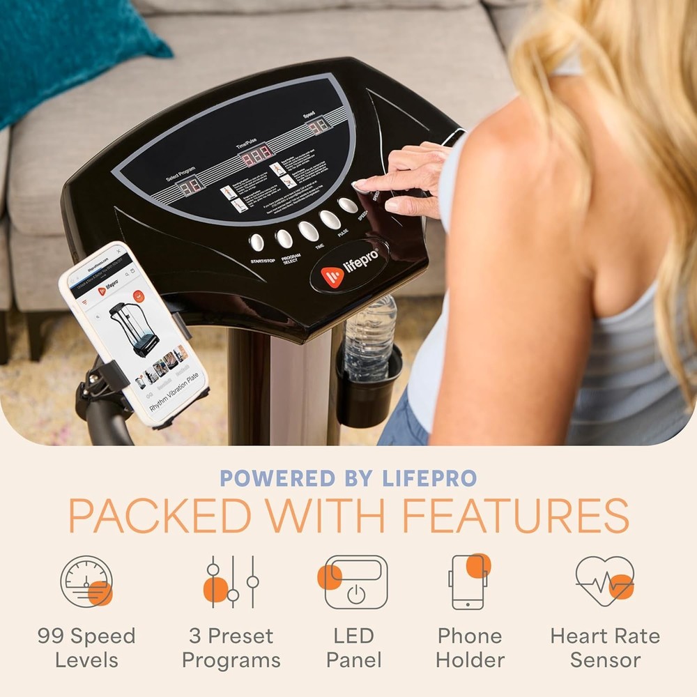 Rhythm Vibration Plate Exercise Machine with Handles for Balance Support – Vi...
