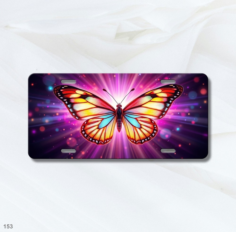 Colorful Butterfly License Plate Front Plate Customizable Butterfly Artwork Perf