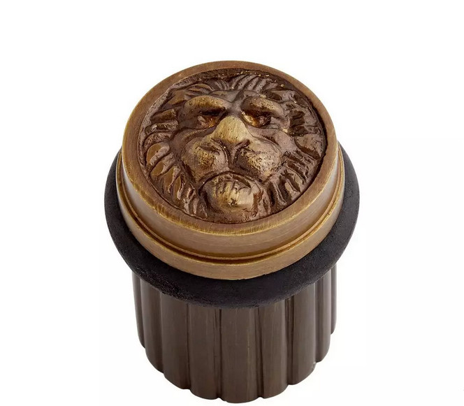 Solid Brass Lion Head Doorstop - Antique Brass