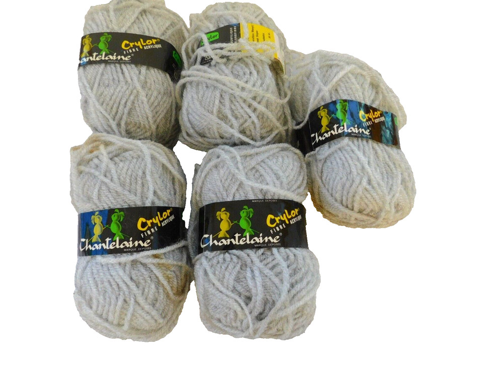 5 Skeins of Chatelaine Crylor Yarn Light Gray
