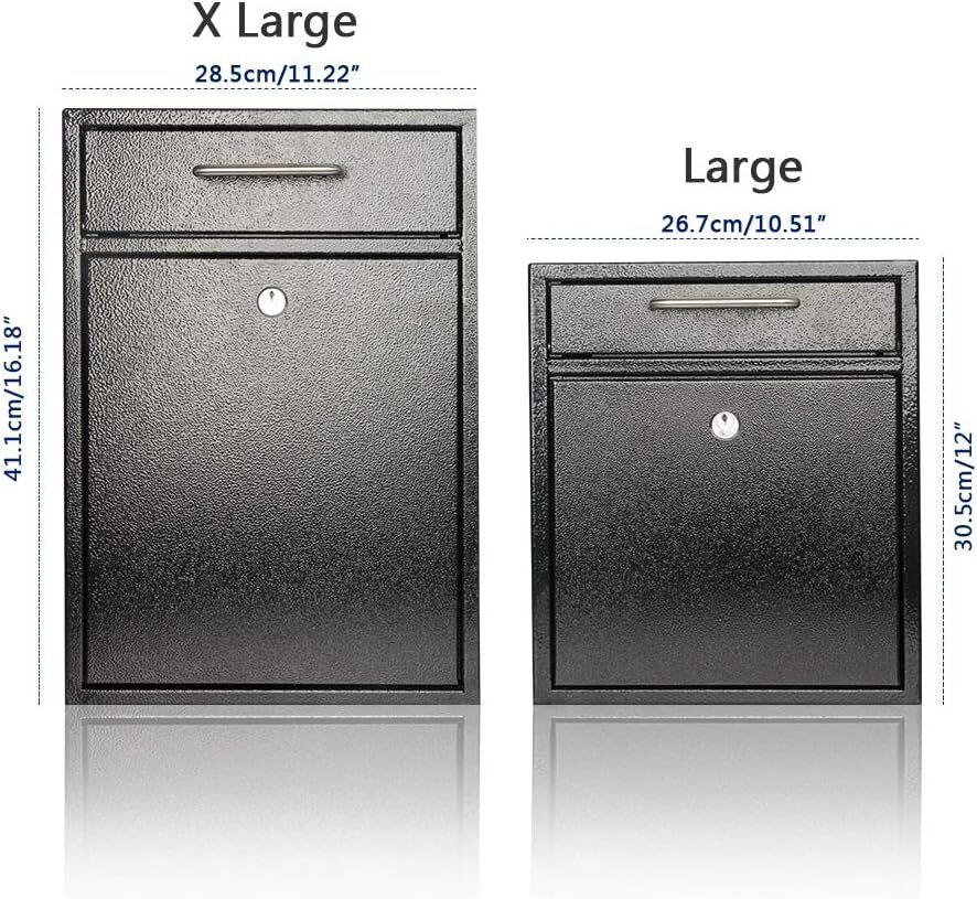 Steel Key Lock Outdoor Mailbox, Locking Wall Mounted Mailbox, Large Black